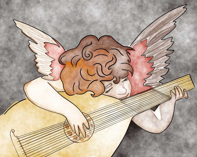 Cherub playing a lute.